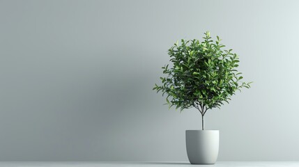 A beautiful potted plant sits in front of a solid white background. The plant has lush green leaves and a brown stem.