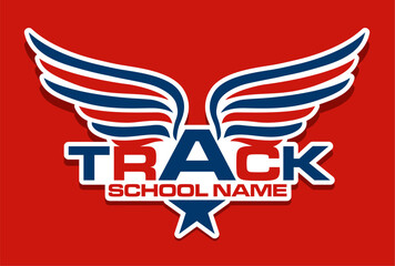 track and field team design with wings for school, college or league sports - obrazy, fototapety, plakaty