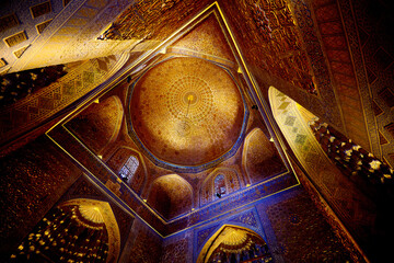 Golden interior of Gur Emir Amir Temur mausoleum - 782324729