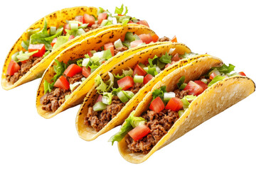Three Tacos With Meat, Lettuce, and Tomatoes