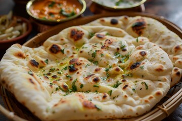 Indian bread side dish Naan typically served with curry