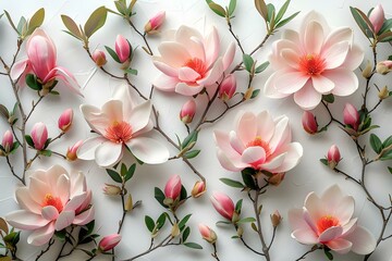 Elegant Magnolia Harmony with Delicate Leaves on Ivory. Concept Elegant Portraits, Nature-inspired...