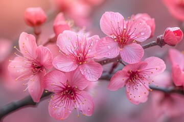 Colorful cherry blossom flowers blossoming in the spring daylight