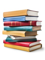 Stacked Books Filled with Knowledge and Information for Academic Studies on White Background