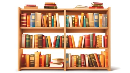 Bookcase Filled with Textbooks and Novels Offering Knowledge and Imagination on White Background