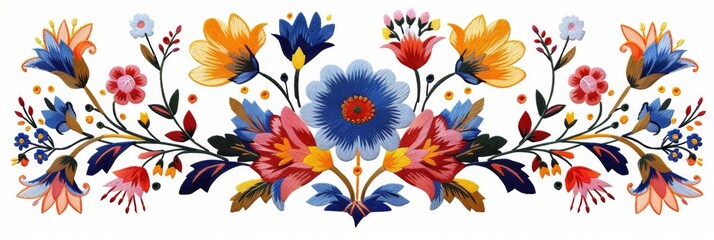 Fototapeta na wymiar Vibrant Czech folk embroidery design, showcasing traditional floral motifs