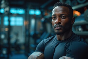 Man in black shirt working out in gym - Powered by Adobe