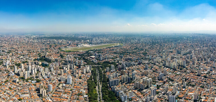 Big City landscape with airport S&atilde;o Paulo Brazil global south