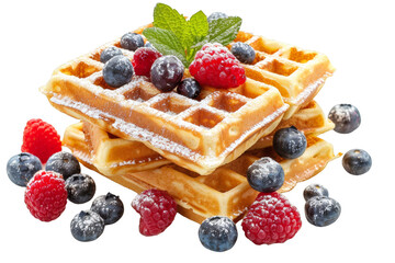 Stack of Waffles With Berries and Powdered Sugar