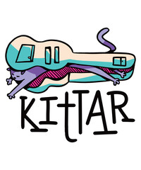 Kitar Playful Cat Music Lover Whimsical Graphic