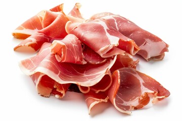 Italian prosciutto crudo or Spanish jamon raw ham on white background with full depth of field