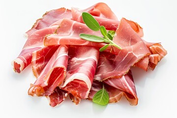 Italian raw ham on white background