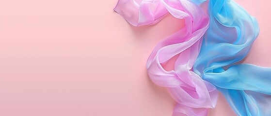   A pink-and-blue scarf lies on a pink-and-blue background, not two scarves