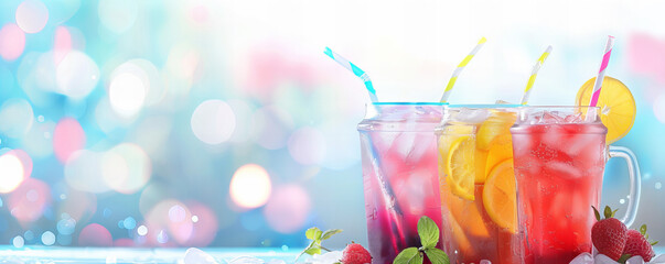 A fresh soft summer drinks with green background , herb and juicy. - obrazy, fototapety, plakaty