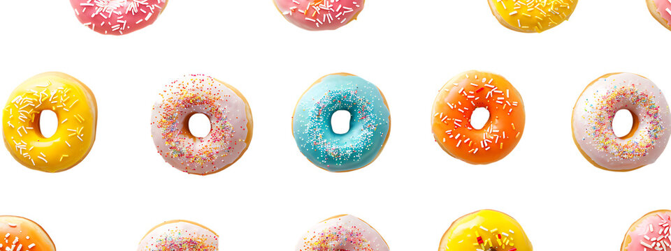 donuts on a white background, in different colors and shapes