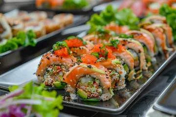 Fotobehang Japanese style Kani salad maki sushi roll at the restaurant © The Big L