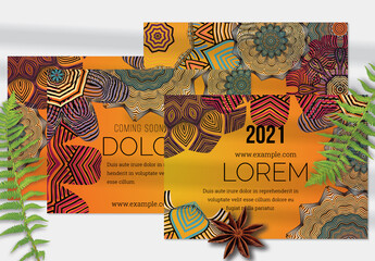 Flyer Layout with Ethnic Mandala and Tribal Lace Flower Elements
