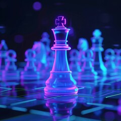 Illustration of a chess game glowing in neon blue symbolizing tactical intelligence with room for text