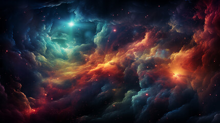 Colorful Nebula Clouds and milky way galaxy with stars 