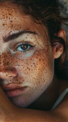 Young Adult Female with Freckles Reflecting in a Contemplative Portrait Indoors