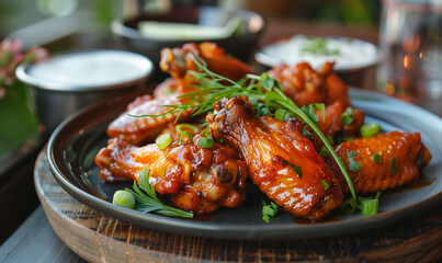 buffalo wings on the plate with aesthetic food presentation