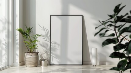 mockup poster on the living room wall. Interior mock-up. Apartment background. Modern interior design. 3D rendering