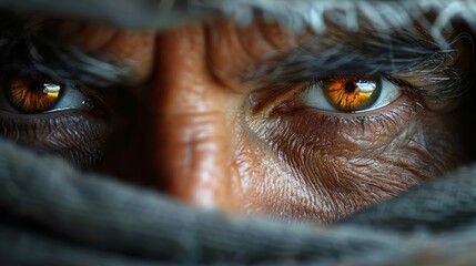   A tight shot of one person's closed eyes concealed by a blanket Another person's uncovered, expressive eyes visible in frame - obrazy, fototapety, plakaty