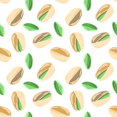 Seamless botanical pattern with pistachio nuts. Vector illustration 