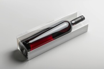 Red wine bottle in white presentation box