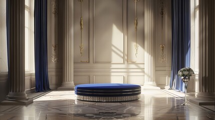 Room With Columns and Blue Bench