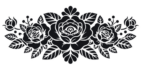 Retro old school roses for chicano tattoo outline. Monochrome line art, ink tattoo. Black and white rose flower in vector format with intricate floral botanical artwork. Nature-themed art