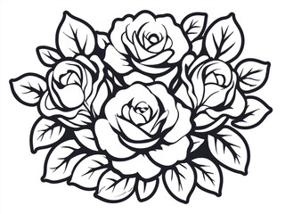 Fototapeta premium Retro old school roses for chicano tattoo outline. Monochrome line art, ink tattoo. Stylized vector illustration of a bouquet of roses in monochrome black and white