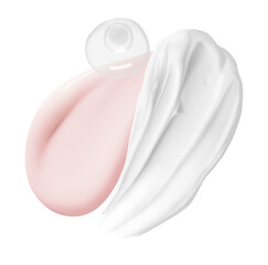 Set, composition of cosmetic strokes, white and pink, cream on a blank background. - obrazy, fototapety, plakaty