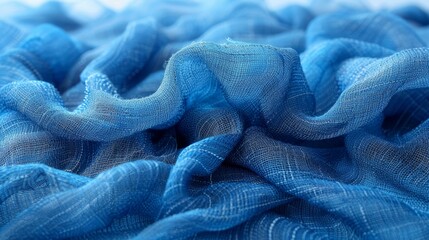   A tight shot of a blue fabric with a hazy pattern at its upper and lower edges - obrazy, fototapety, plakaty