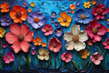 Fototapeta na wymiar the textured layers and vibrant colors of a heavy impasto painting art piece featuring intricate flower relief