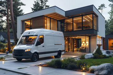 White van parked in front of house