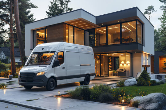 White van parked in front of house