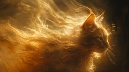   A tight shot of a cat's visage with its furry coat subtly blurred, suggestive of wind rustling through it
