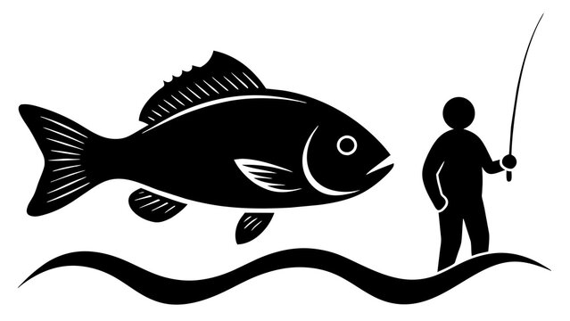 black fish and fisherman fishing clip art preview