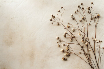 Dried flower branch on beige background with empty space, design elements inspired by nature