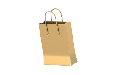 Golden shopping bag isolated on white background. 3d render