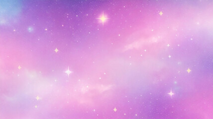 Purple unicorn background. Pastel watercolor sky with glitter stars and bokeh. Fantasy galaxy with holographic texture. Magic marble space.