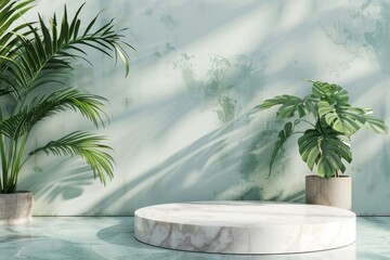 Fototapeta na wymiar Three Potted Plants on Marble Table