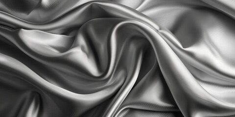 Elegance and Smoothness: Flowing Silver Satin Fabric Background - obrazy, fototapety, plakaty
