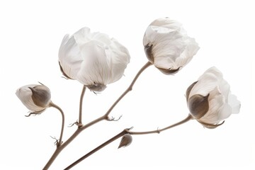 Cotton plant flower isolated on white background with clear focus and clipping path