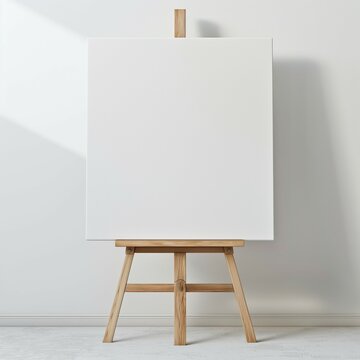 Mockup canvas, blank screen canvas on wooden art stand, white brick wall art room background, 3d