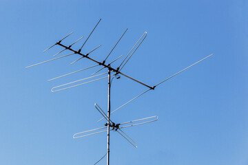 Yagi array aluminum television antenna on a roof top