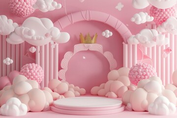 Pink Room With Clouds and Crown