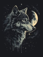 Wolf Design Amidst Moonlit Serenity
