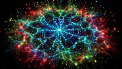 Obraz premium Interconnected universe: intricate mandala with flowing networks of colorful shapes
